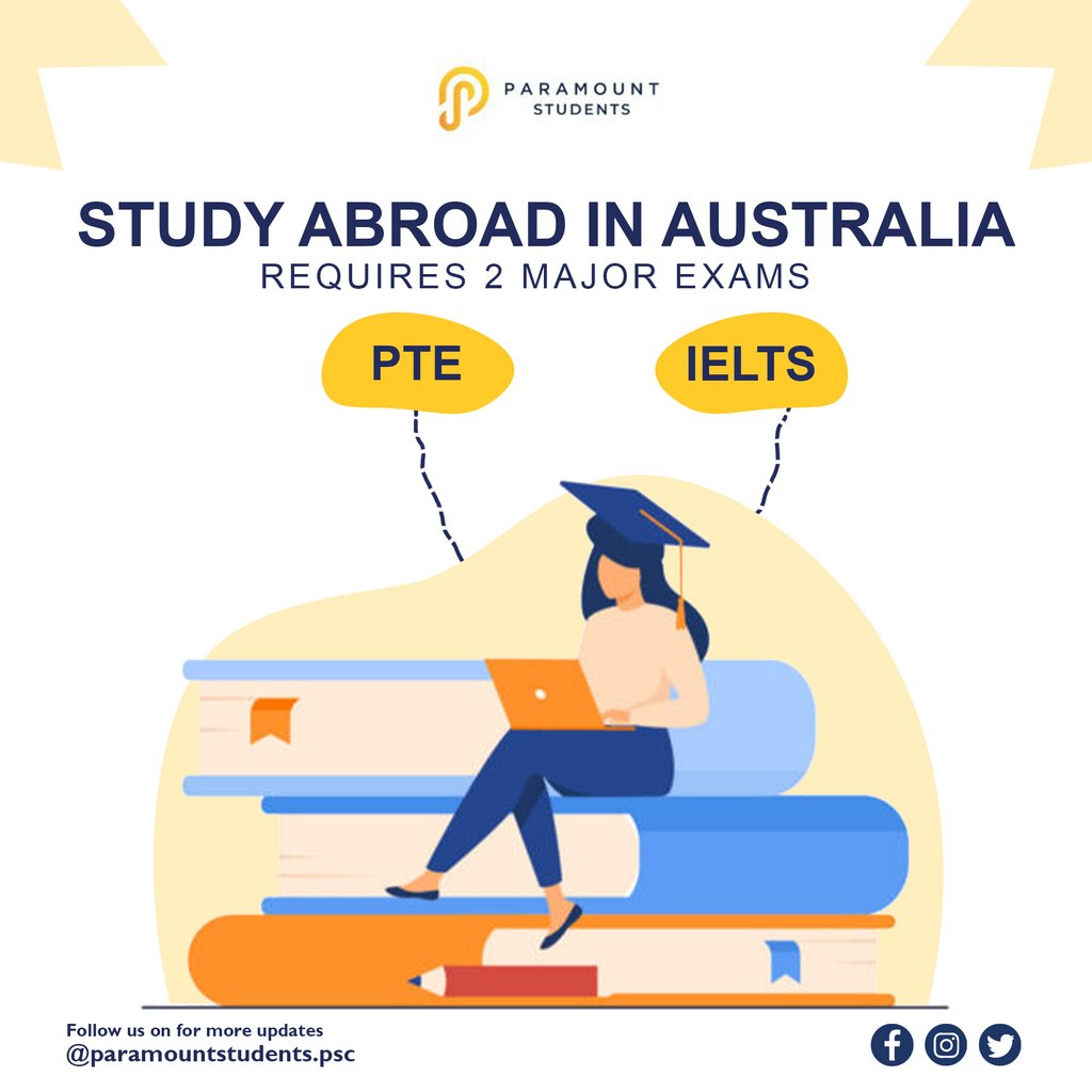 ParamountStds's tweet photo. PTE and IELTS are the gateway to studying abroad in Australia. IELTS is a mandatory requirement in Australia for academic purpose and visas. 
.
.
.
#university #studyabroad #paramountstudents #studyinaustralia https://t.co/bsgWh0xm9I