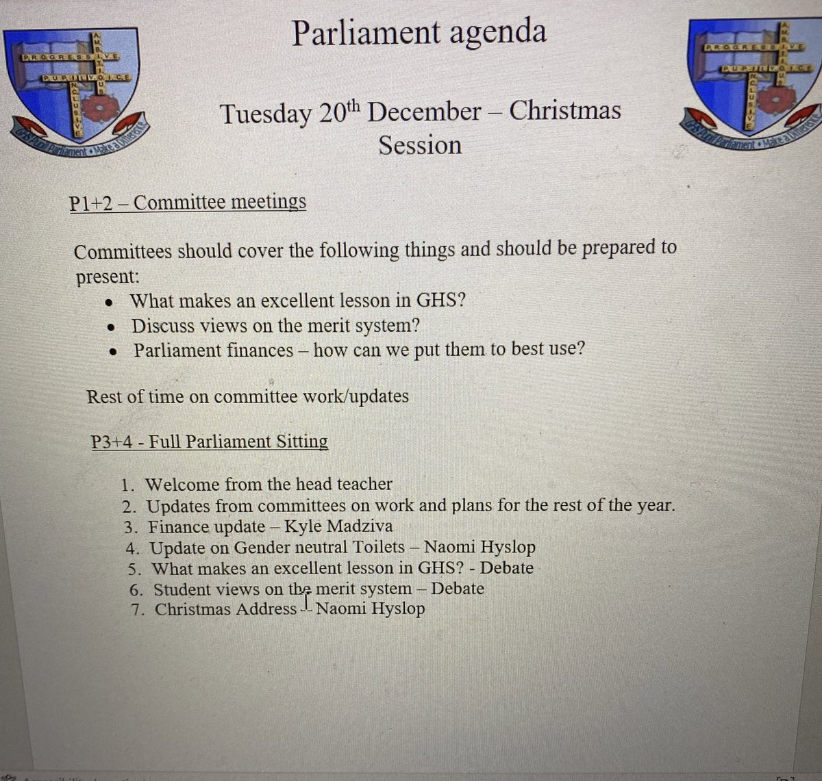 GHS Pupil Parliament tweet media