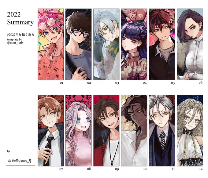 #2022年を振り返る 

足りるかな⁉️って思ったけどどれにしようって選べるくらいには描けていたので良かった😌今年はあとひとり追加予定🐟✌️
来年はもっといい感じに描けるようになりたいー! 