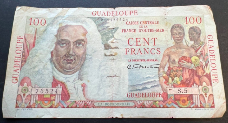 CavalierCoins's tweet image. Check out what we have going live on our auction this week. RARE Guadeloupe 100 francs La Bourdonnais type, Banque De France.
#rare #rarebanknote #100cents #worldbanknotes #papermoney #worldpapermoney #guadeloupe #money #banknotedealers #oldmoney