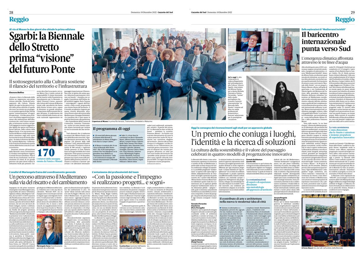#LaBiennaledelloStretto 
La chiusura de La Biennale è stata accompagnata dalla costante presenza della <a href="/GazzettaDelSud/">Gazzetta del Sud</a>: le linee d’acqua, i diecimila applausi e la volontà di proseguire un progetto che ha le potenzialità per trasformare le intenzioni in un cambiamento reale
