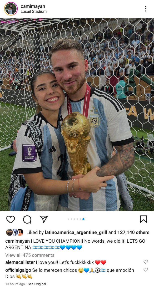 idextratime's tweet photo. Komentar Alexis Mac Allister di postingan Instagram istrinya 😂 https://t.co/YDFHZKGFbG