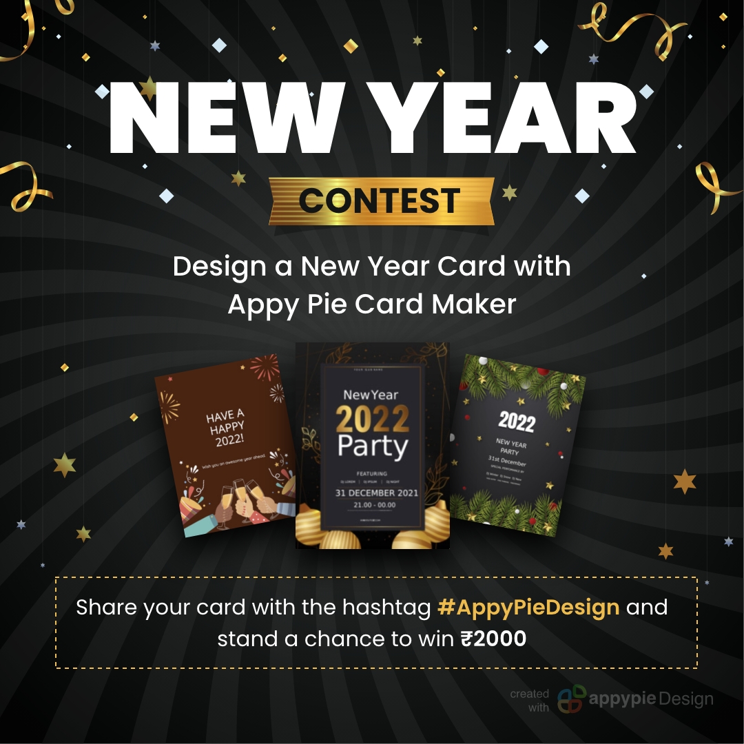 AppyPieInc's tweet photo. **NEW YEAR CONTEST** 

⏳1 Winner | ₹2000 paid via #Paytm wallet with same profile name

Rules:
✅ Design a New Year card with Appy Pie - https://t.co/9PkqE8SuXY
✅ Share your #card &amp; tag 5 friends 
✅ Last Entry - 31st DEC 2022
#ContestAlert #Giveaway #nocode #giveaway #contest https://t.co/sUw5TvWUmv