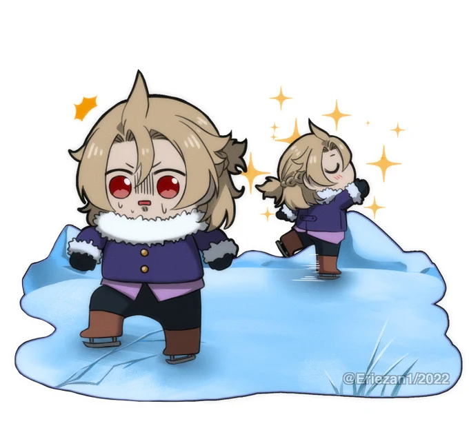 Day1 || Ice skating.Dorian is so bad at ice skating that he breaks the ice...#Genshinlmpact #kreidetwinsweek hosted by  