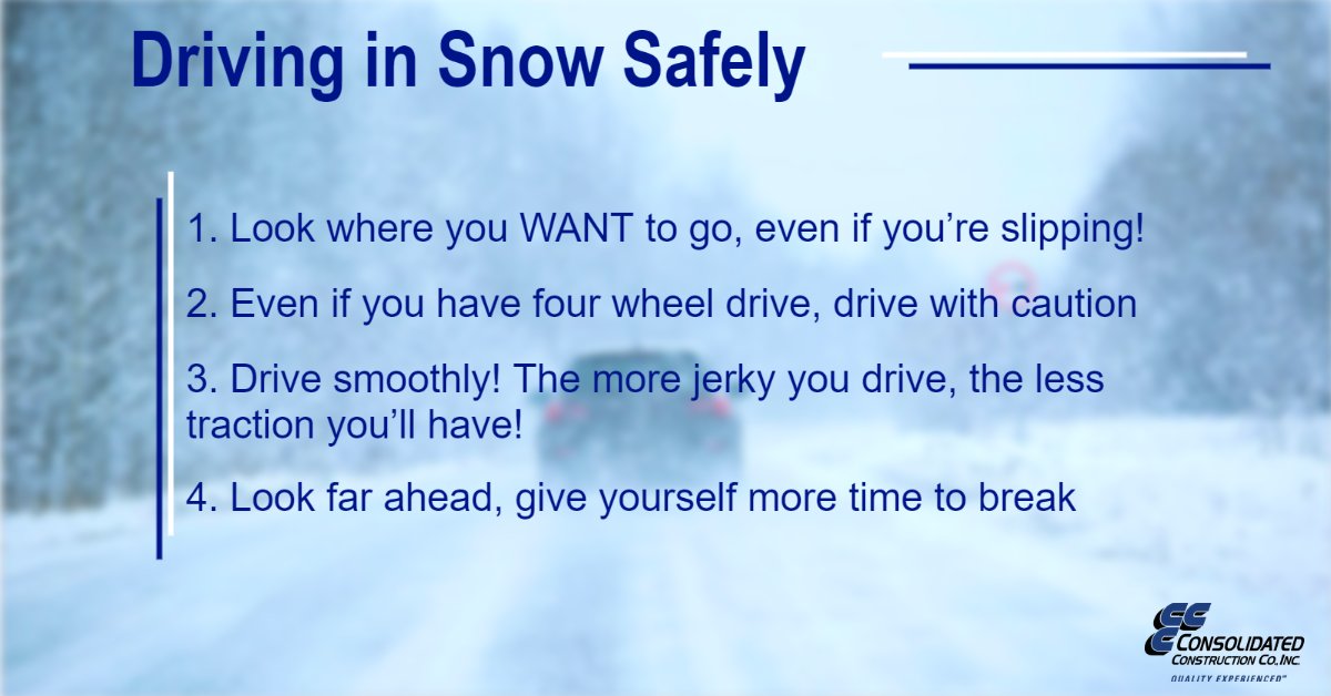 1Call2Build's tweet image. With snow continuing to fall throughout parts of the Midwest, remember to drive safely to and from your destinations. In addition to giving yourself some extra time during your commute, here are four helpful tips for you to remember when you are behind the wheel on slick roads!