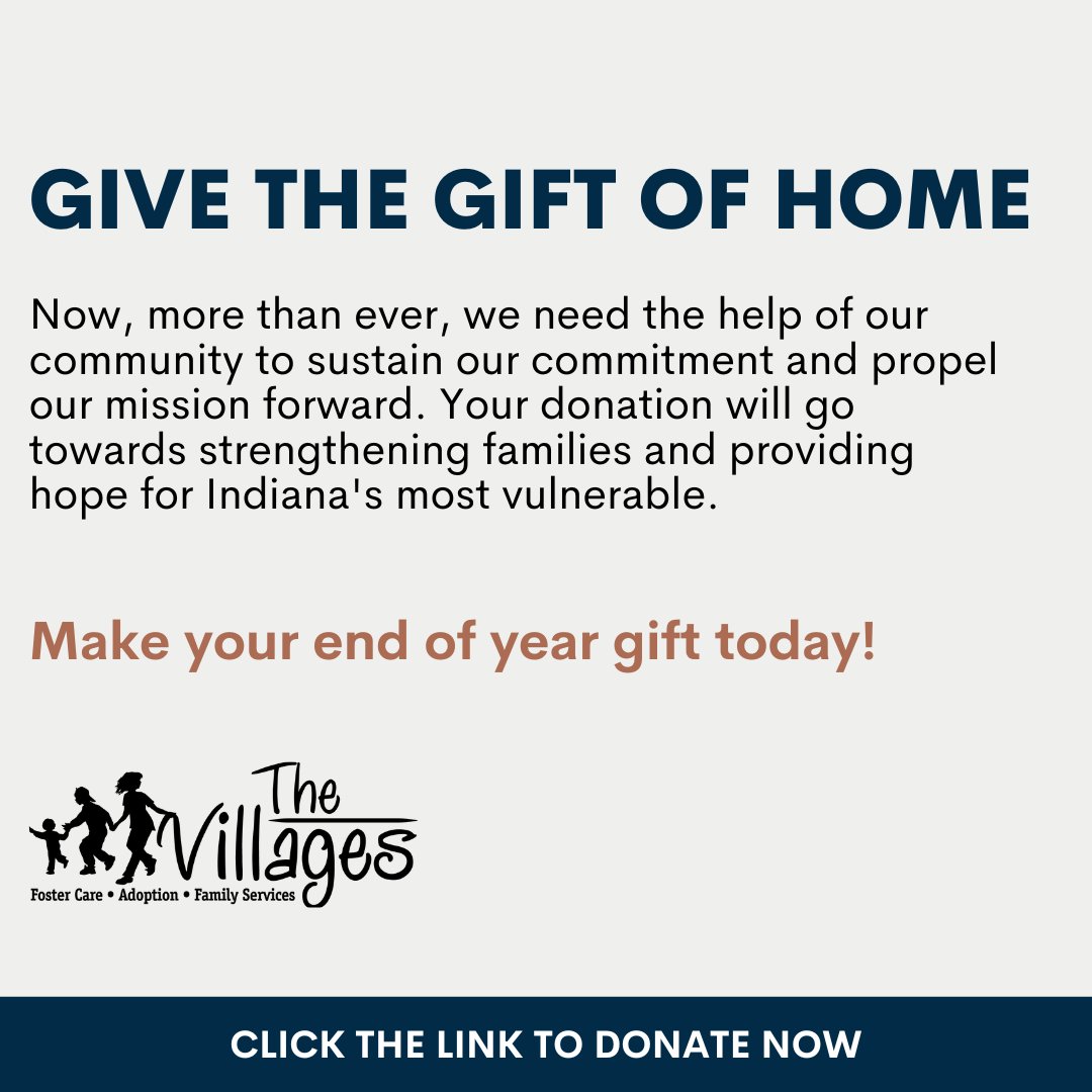 Help us propel our mission forward! Your donation will strengthen families and provide hope for Indiana's most vulnerable. Make your end of year gift today by clicking here: classy.org/give/397932/#!…

#TheVillagesofIndiana #fostercare #donate