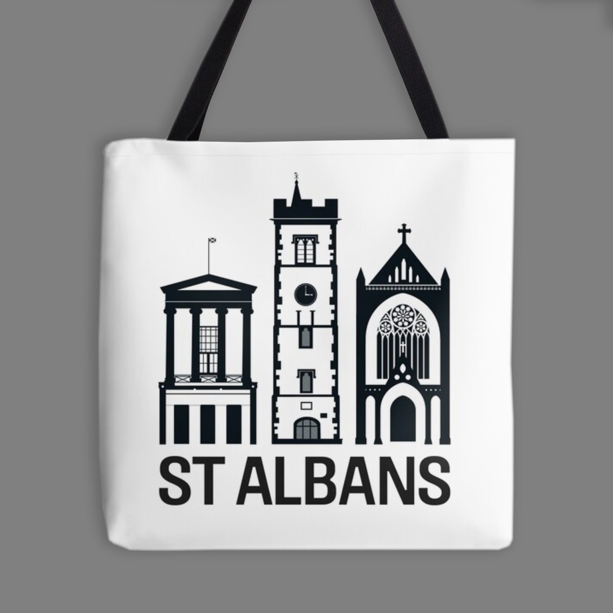 #StAlbans NEW FOR 2023 Totes Amazing. Uber cool silhouette illustration featuring 3 iconic St Albans landmarks – the museum, clock tower and cathedral. It's a brand new Lazystuff exclusive and available in small, medium or large. 
lazystuff.com/shop/st-albans…