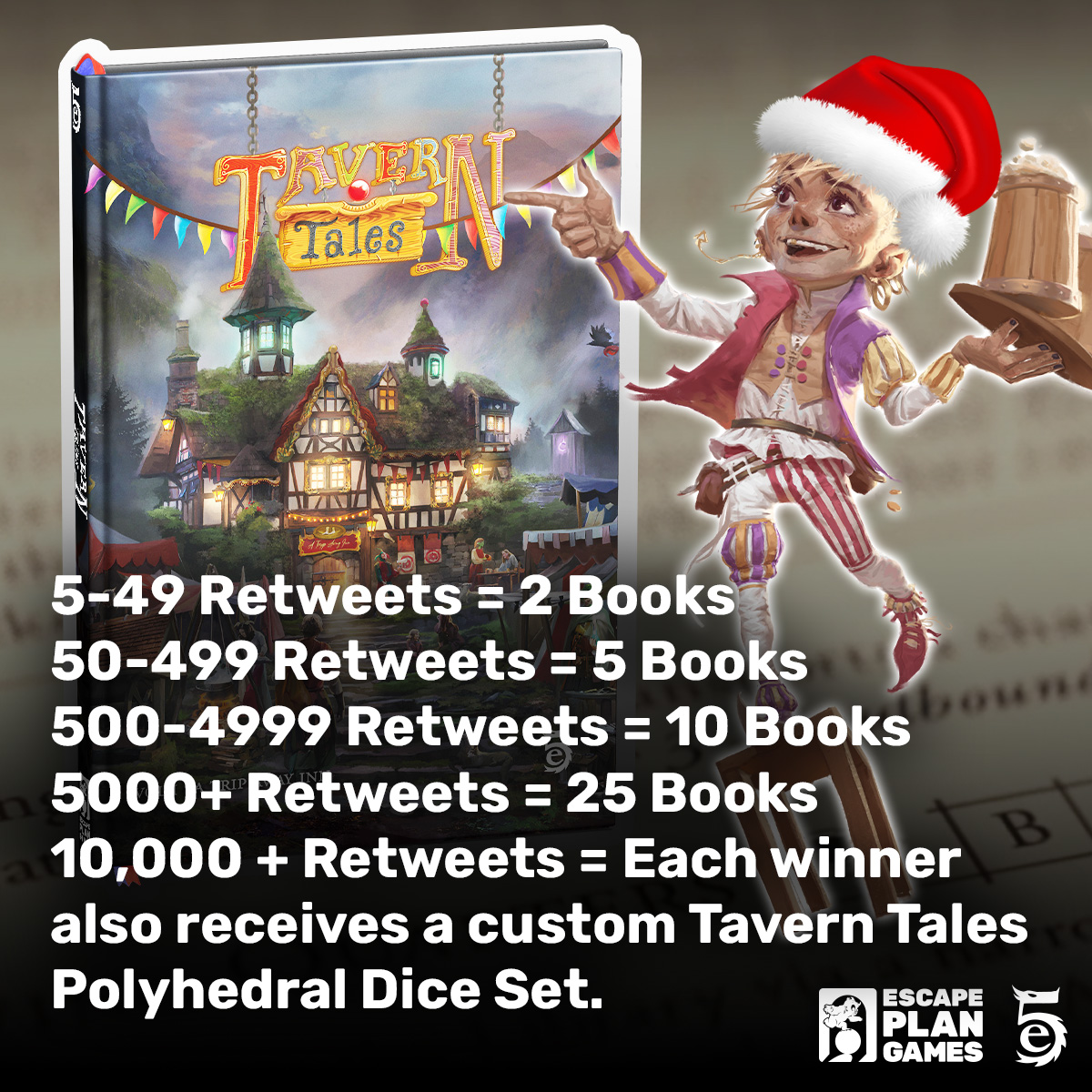 eplangames's tweet photo. 🎀HOLIDAY #GIVEAWAY🎁
'Tis the season and we're giving away free copies of Tavern Tales Vol. 1

✏️Rules:
- Like, Follow, and Retweet to enter.
- More Retweets = More Books
- Ends December 24th at 11:59P CST
#dnd #dnd5e #ttrpg https://t.co/hChYiC7rkJ https://t.co/u1fxPV7CaD