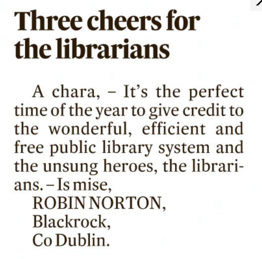 Libraries Ireland (@librariesire) on Twitter photo Thank you Robin Norton and <a href="/IrishTimes/">The Irish Times</a> for this little bit of library love in the letters page today! Thank you Robin Norton and <a href="/IrishTimes/">The Irish Times</a> for this little bit of library love in the letters page today!