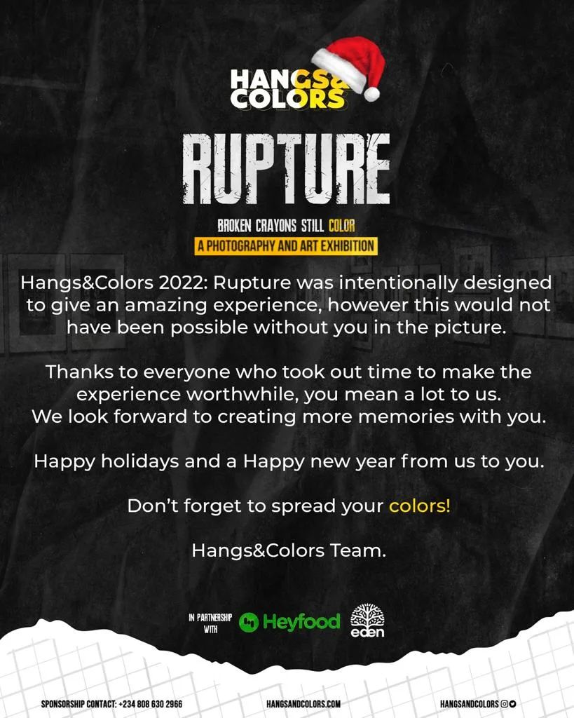 HangsandColors's tweet photo. 𝐓𝐡𝐚𝐧𝐤 𝐘𝐨𝐮!!!
A big shout out to all who made this year's edition a success 

We love you all❤

#hangsandcolors #brokencrayonsstillcolor #rupture2022 #thankyou https://t.co/OJ5gfeeEWj