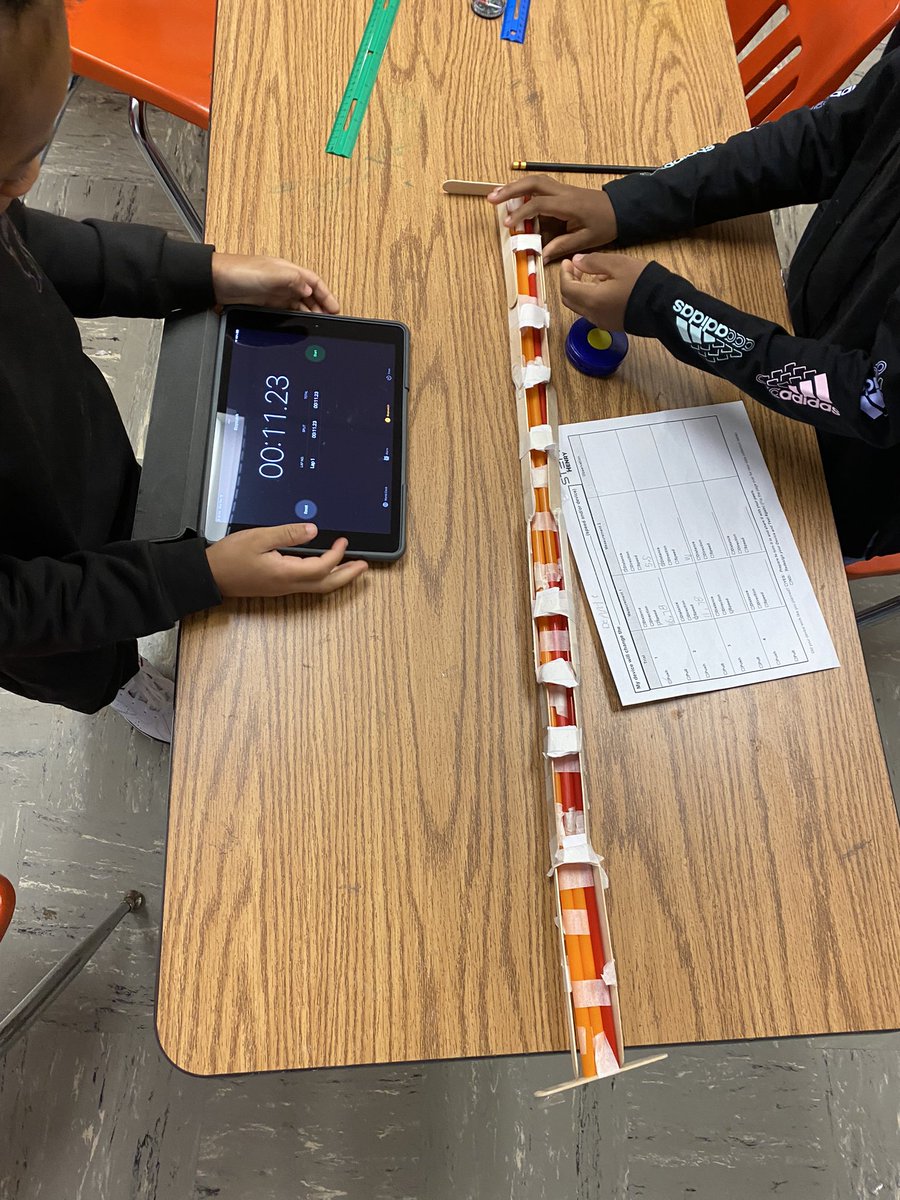 Tyler_Teaches's tweet photo. Finishing up some big units before break! Measuring the distance, speed, and direction of our “marble tracks” 🏁 #STEMHenry @drhafza @HES_HCS https://t.co/GercMD28iX