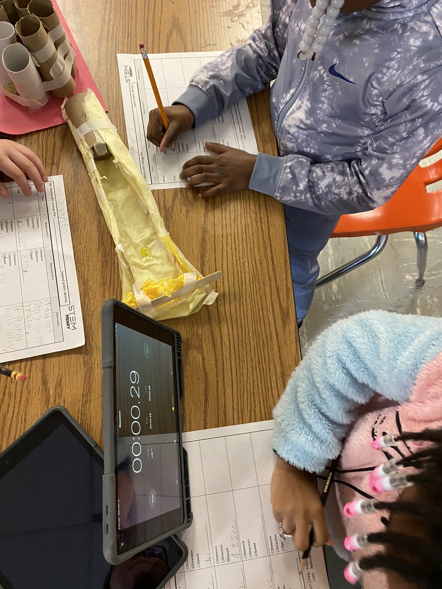 Tyler_Teaches's tweet photo. Finishing up some big units before break! Measuring the distance, speed, and direction of our “marble tracks” 🏁 #STEMHenry @drhafza @HES_HCS https://t.co/GercMD28iX