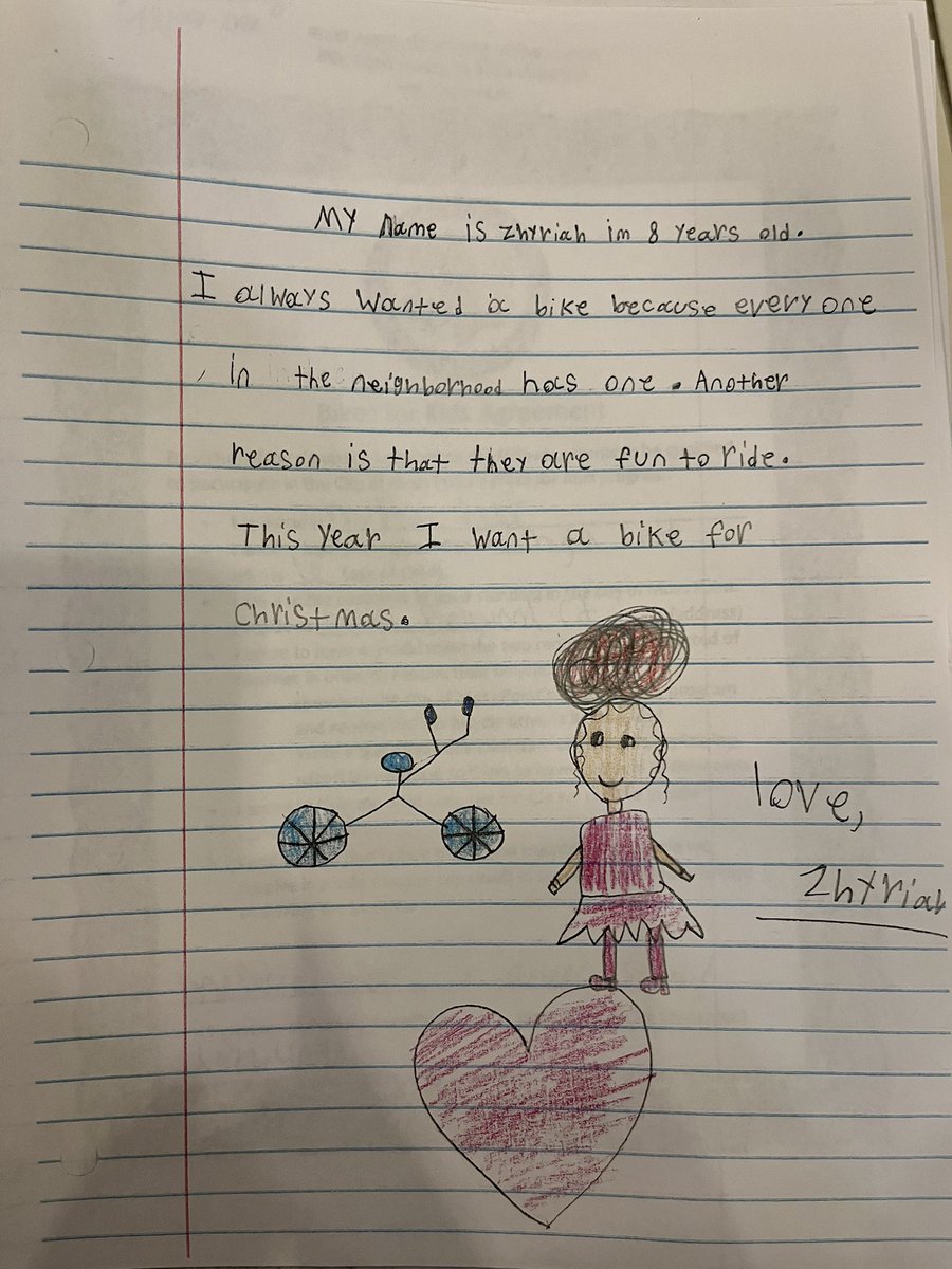 LeslieIsaRojas's tweet photo. The city of Moss Point is giving away more than 100 bikes this morning to children. Each kid had to write a statement explaining why they wanted a bike this Christmas. 

These are some of their statements. @WLOX https://t.co/5eS8lFCBD6