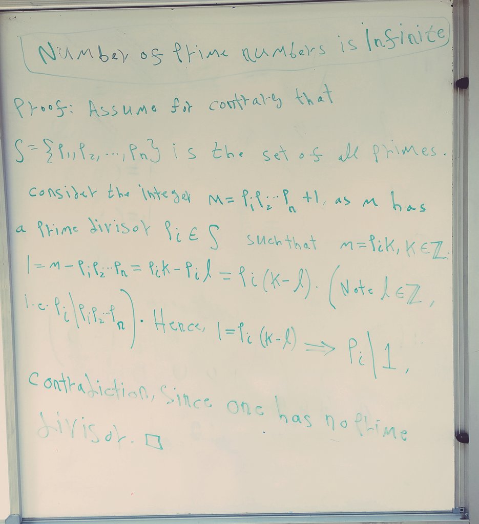 mathhomepi's tweet photo. #mathematic #math #proof #mathematical_proof #logic #mathhomepi #proofs #mathematics
#رياضيات #المنطق #الاثبات_الرياضياتي #سباق_الرياضيات #ماث #الرياضيات
#تحدي #تفكير
There are infinite primes. https://t.co/2z4hYIFlvm