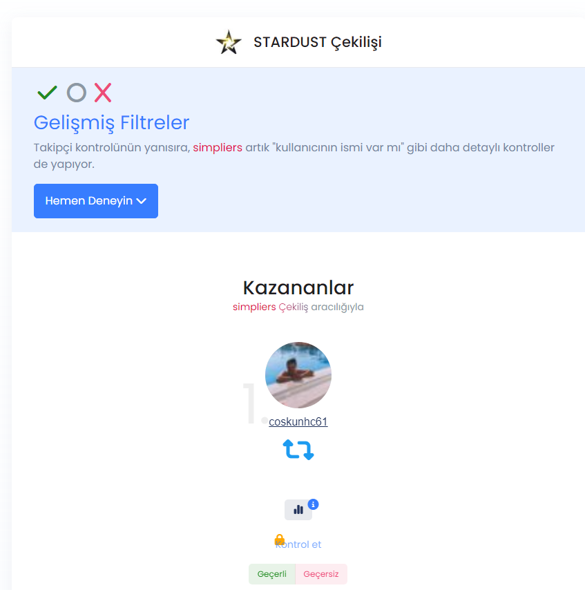STARDUSTPUBG's tweet photo. Şanslı kazananımız @coskunhc61 .🏆🏆
Kendisini tebrik ederiz dm den iletişime geçersen ödülünü sana ulaştıracağız.
Katılan herkese çok teşekkür ederiz.🎉🎉 https://t.co/LSeN5pWBTF