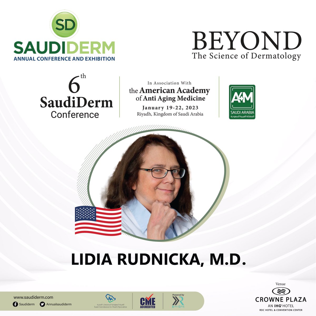 Professor <a href="/Lidia_Rudnicka/">Prof. Lidia Rudnicka</a> will be one of our main speakers in the upcoming #SaudiDerm conference 2023. Be there. Register now: saudiderm.com/registration/