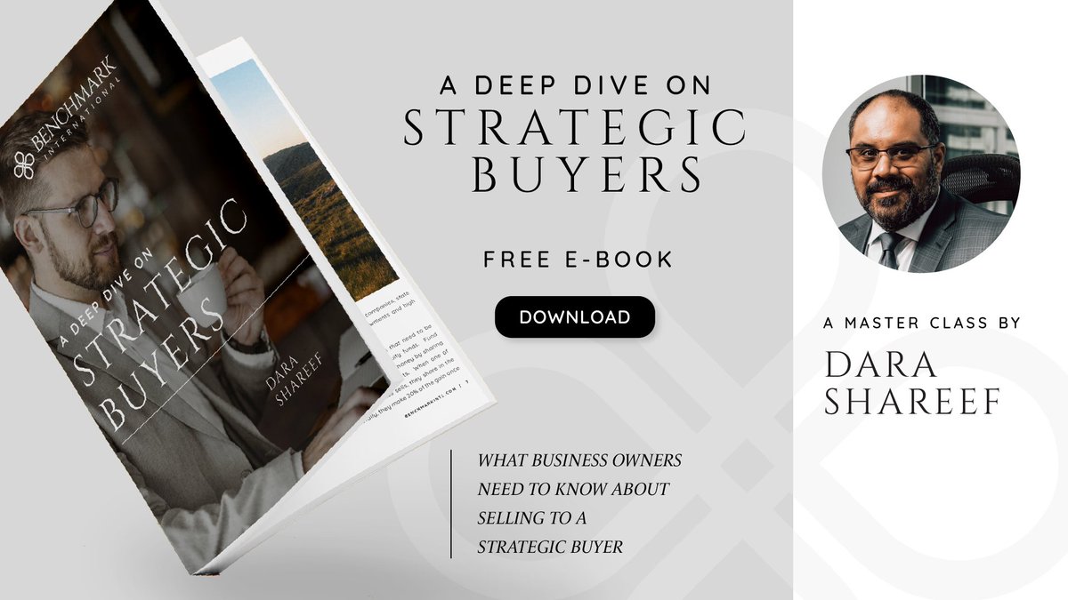 benchmarkgroup's tweet photo. One of our Managing Partners at Benchmark International drafted an exclusive publication on everything a business owner needs to know about strategic buyers.
https://t.co/DoYIZAXZfW
#BenchmarkInternational #MergersAndAcquisitions #Experts #StrategicBuyer #MandATips https://t.co/90C6KvK4w8