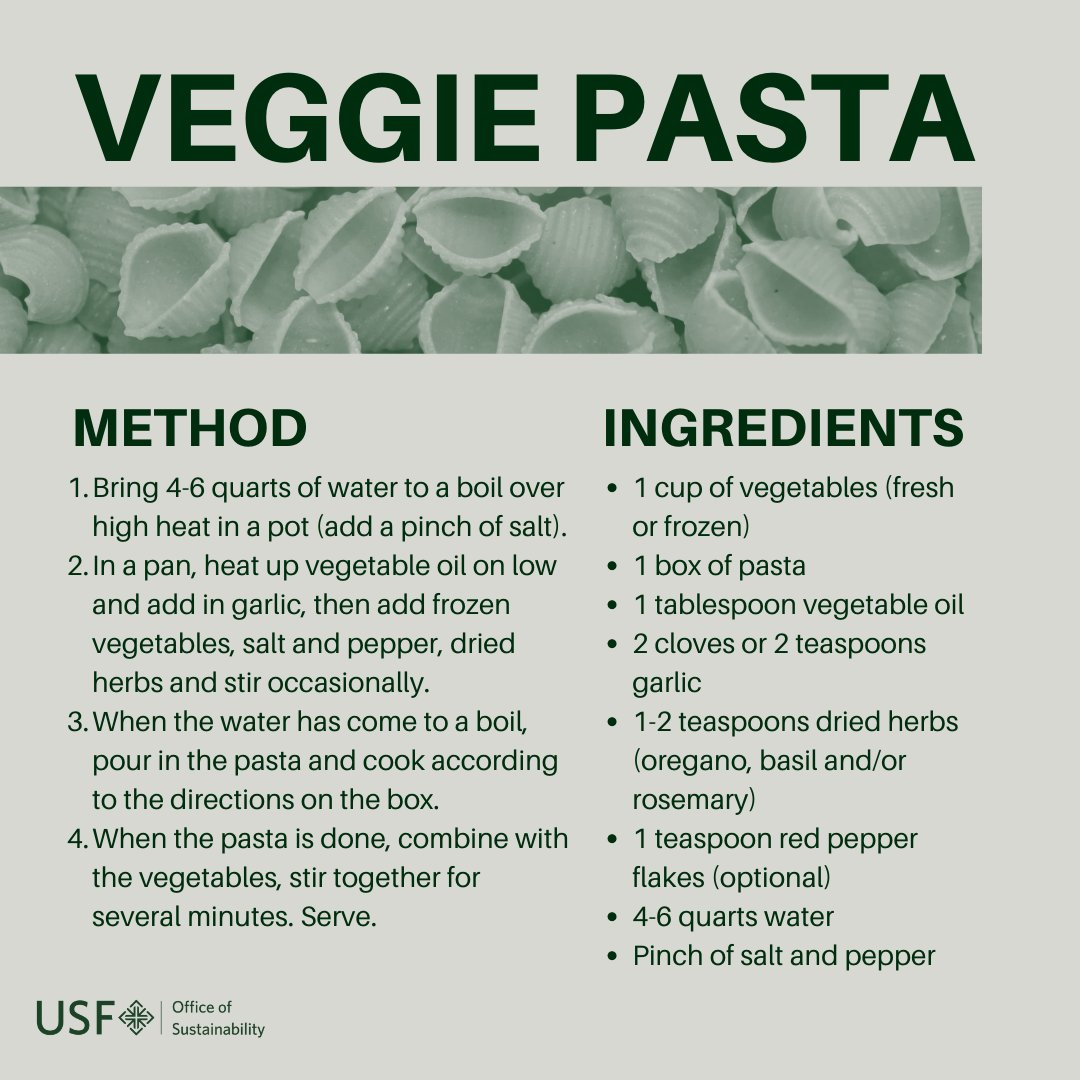 Happy Monday from the Office of Sustainability! Hopefully you had a restful weekend. Here is your sustainable recipe of the week! Try this delicious veggie pasta recipe 💚💚💚

<a href="/usfhps/">hps<a href="/usfca/">University of San Francisco</a>.edu</a> #sustainablerecipe #usfca @usfca #sustainableusfca #usfcaclassof2026 #usfcaclassof2025 #pasta