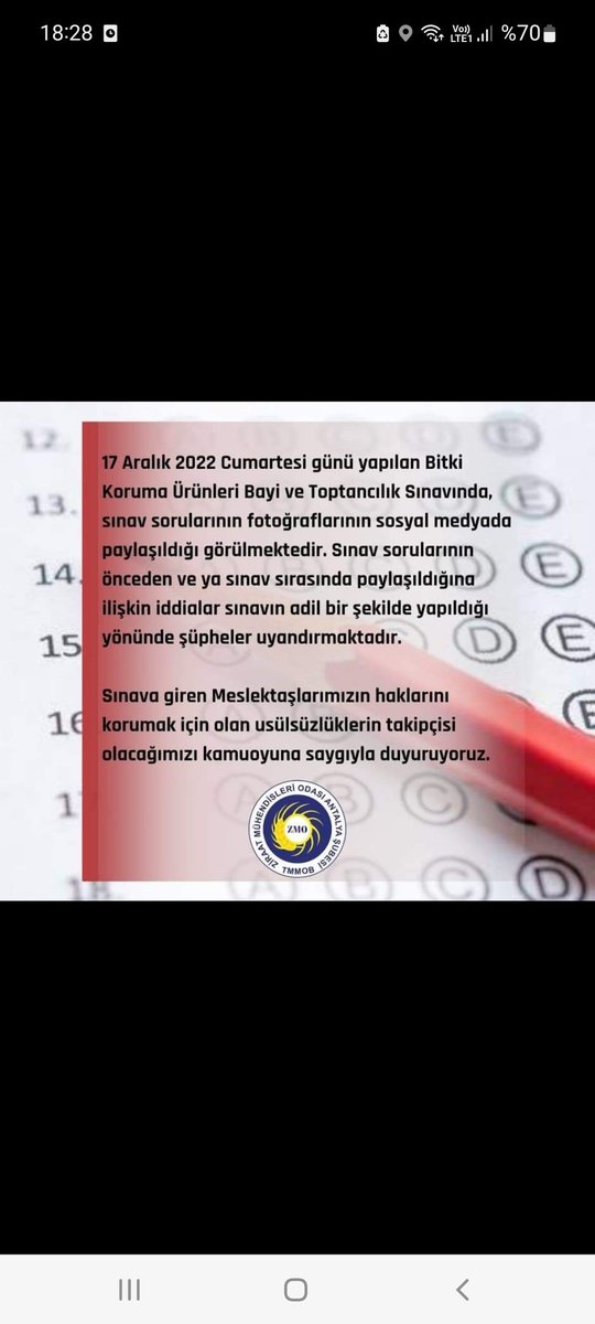 sefa__Ant's tweet photo. #bkübayilik 
ZMO ANTALYA şubesi açıklaması. Lütfen herkes bulunduğu ilin ZMO yaptığı açıklamayı paylaşsın. Meslek odaları ilgili mercilere daha hızlı ulaşabilirler. Meslek odalarına çok işler düşüyor hepimizin adina haklarımızı savunmaları gerekiyor Şaibeli sınav iptal edilsin. https://t.co/YKNXE4JDmP