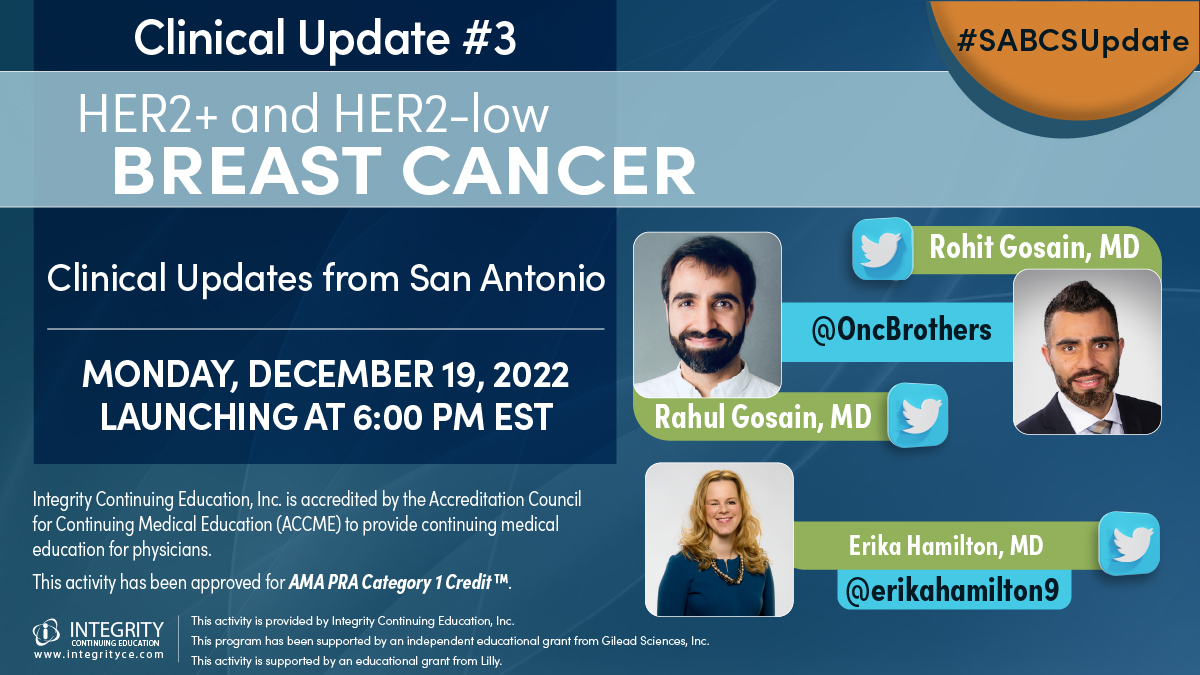 SoMeCME's tweet photo. ⭐ Join @OncBrothers, @ErikaHamilton9, & @SoMeCME for #SABCS22 conference coverage designed for community oncologists! Get the latest data on HER2+ & HER2-low breast cancer, beginning at 6:00 PM EST.
Be sure to leave comments & share your thoughts using #SABCSUpdate! https://t.co/gOdLBYnh0t