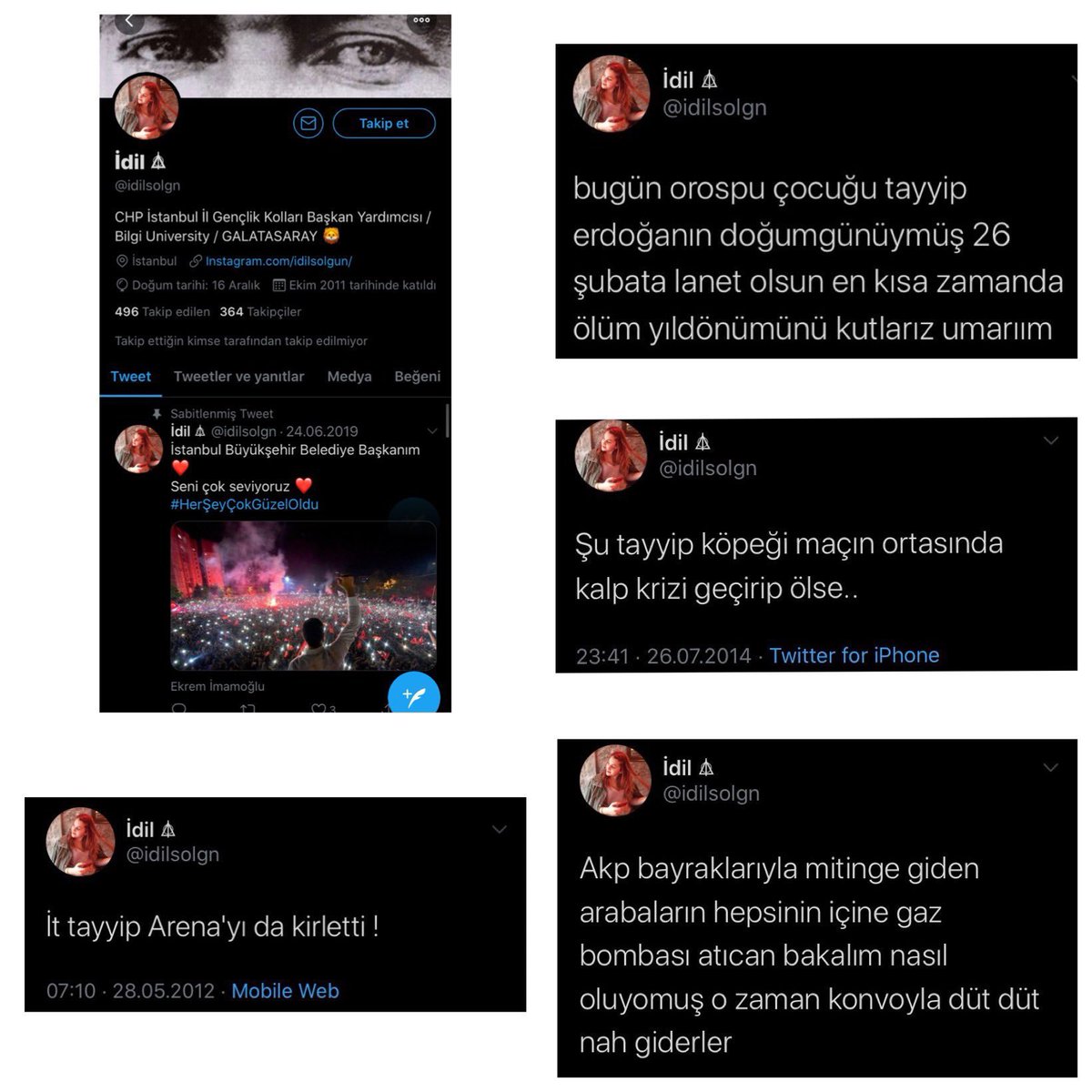 Cumhurbaşkanımızın annesine küfür eden, 
AK Partilileri tehdit eden, 
İstanbul CHP Gençlik Kolları YK üyesi İdil Solgun , CHP'li İBB’de Halkla İlişkiler Daire Başkanlığı’nda işe alınmış.

Her twitimin altına sinek gibi yığılan CHP'nin trolleri yorumları size bırakıyorum buyurun.