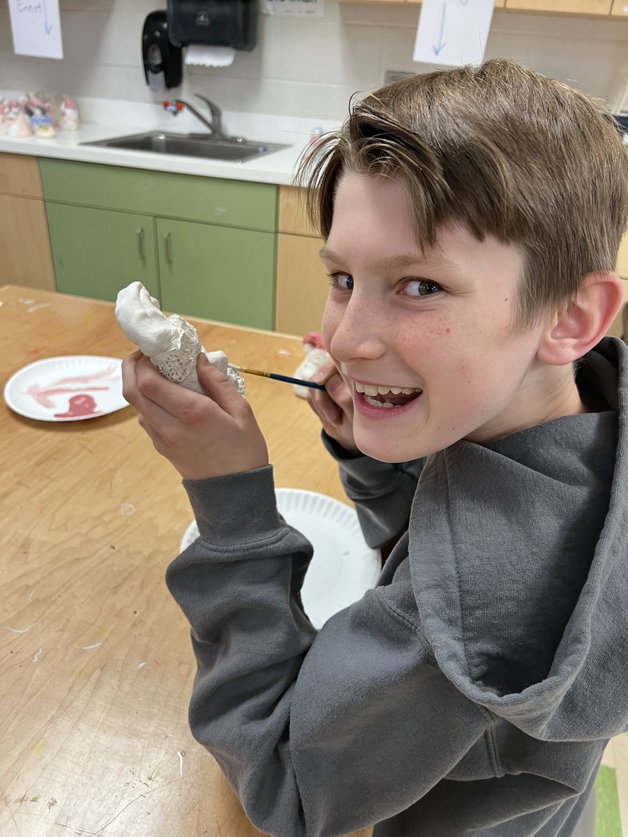 Glazing our ceramic Santa’s.  
Grade 6