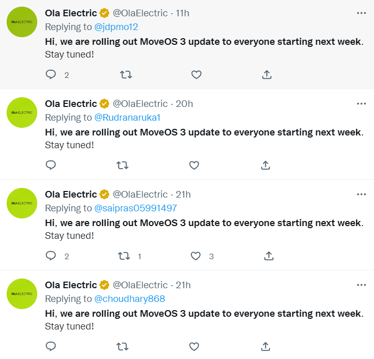 OlaElectrick's tweet photo. OLA Electric #CopyPaste messages today related to #MoveOS3 update:
Before 9am today:
Update to everyone starting next week
vs
After noon today:
Soon. Stay tuned!
vs
After 4pm today:
MoveOS 3 update in phases
Again #EndFakePromises #OLAElectric #ElectricVehicles #India https://t.co/x6iyM5FQu3