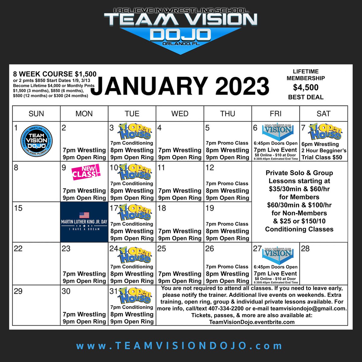 Next live event Friday, January 6th &amp; new class Monday, January 9th, as we get ready to celebrate 21 years in business. We hope all of you join us in the new year. #HappyNewYear

teamvisiondojo.eventbrite.com

#WWE #WWERaw #ProWrestling #OrlandoFL #WWENXT #AEW #SmackDown