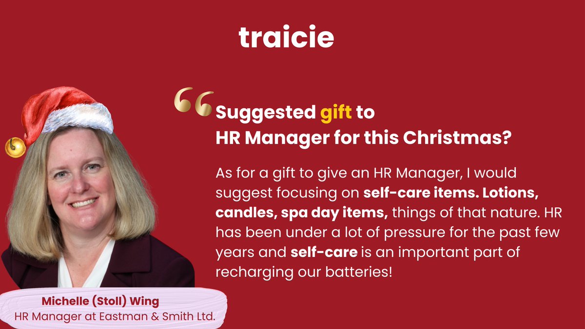 "Self-care gifts are a good choice to give our HR Managers this Christmas."

It is the advice from Michelle Wing, SHRM-CP - HR Manager at Eastman &amp; Smith Ltd.

#hrmanager #hrprofessional #HRwish #christmas
