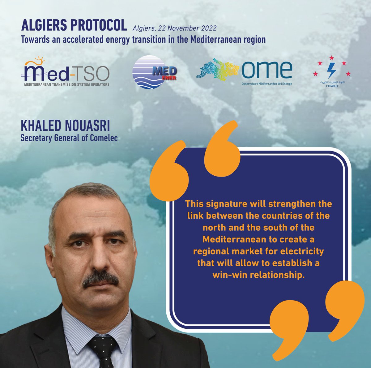 The important signature of the Algiers Protocol with #COMELEC @ContactMedener and @OME_cooperation will strengthen #cooperation and regional #energy integration in the Mediterranean.

#10YearsOfMedTSO #Mediterraneanenergy #energytransition