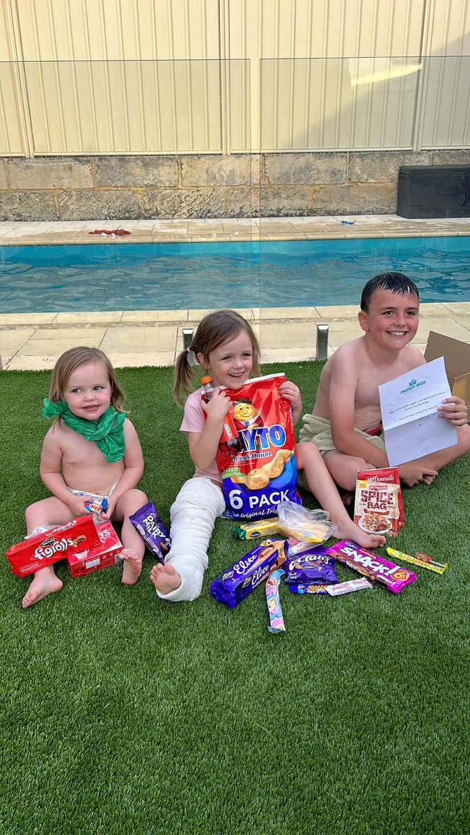 Neil Prendeville (@neilredfm) on Twitter photo I was so delighted to receive a picture today of our lucky <a href="/The_PaddyBox/">The Paddy Box</a> winners Charlie, Aria & Millie from Tapping in Perth. Huge thanks to their grandad Liam Condon for nominating them.
I hope the Taytos & Tanora make you feel better Aria! I was so delighted to receive a picture today of our lucky <a href="/The_PaddyBox/">The Paddy Box</a> winners Charlie, Aria & Millie from Tapping in Perth. Huge thanks to their grandad Liam Condon for nominating them.
I hope the Taytos & Tanora make you feel better Aria!