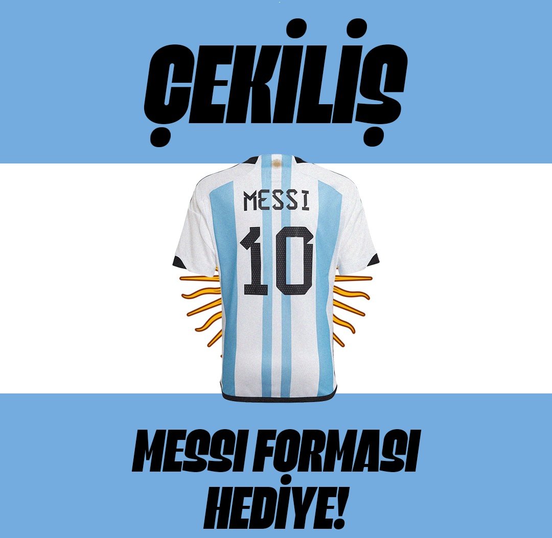 - Bu tweet'i rt et
- Beni takip et

Şartları gerçekleştiren bir arkadaşımıza Arjantin iç saha Messi forması hediye ediyorum. 23 Aralık Cuma günü sonucu açıklayacağım.