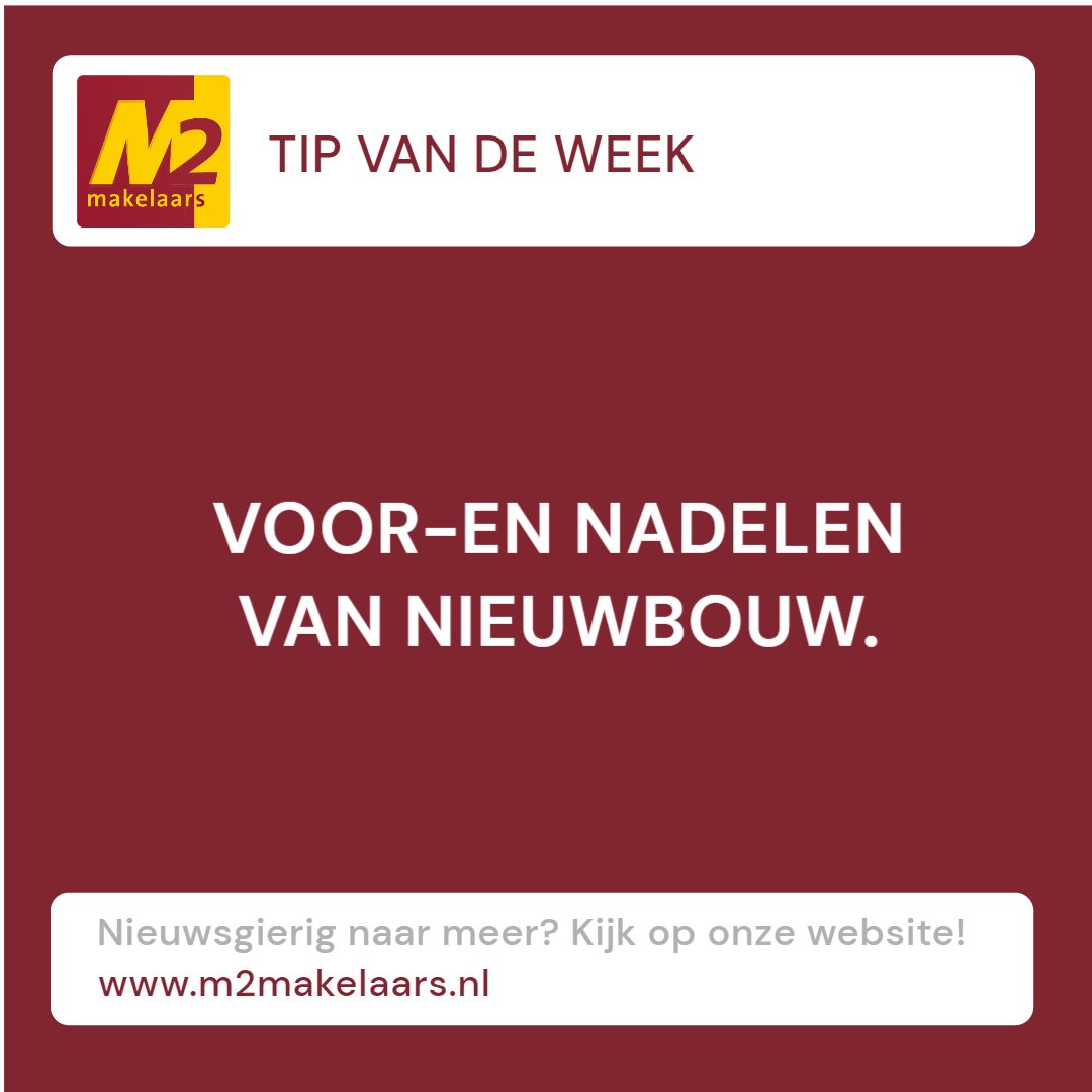 𝙏𝙞𝙥 𝙫𝙖𝙣 𝙙𝙚 𝙬𝙚𝙚𝙠! 💡

Bij het kopen van een woning kun je kiezen tussen een bestaande of een nieuwbouwwoning. Beide opties hebben hun voor- en nadelen. In deze post kijken we naar de voor- en nadelen van nieuwbouw. 🔎

✅ Alles is nieuw,