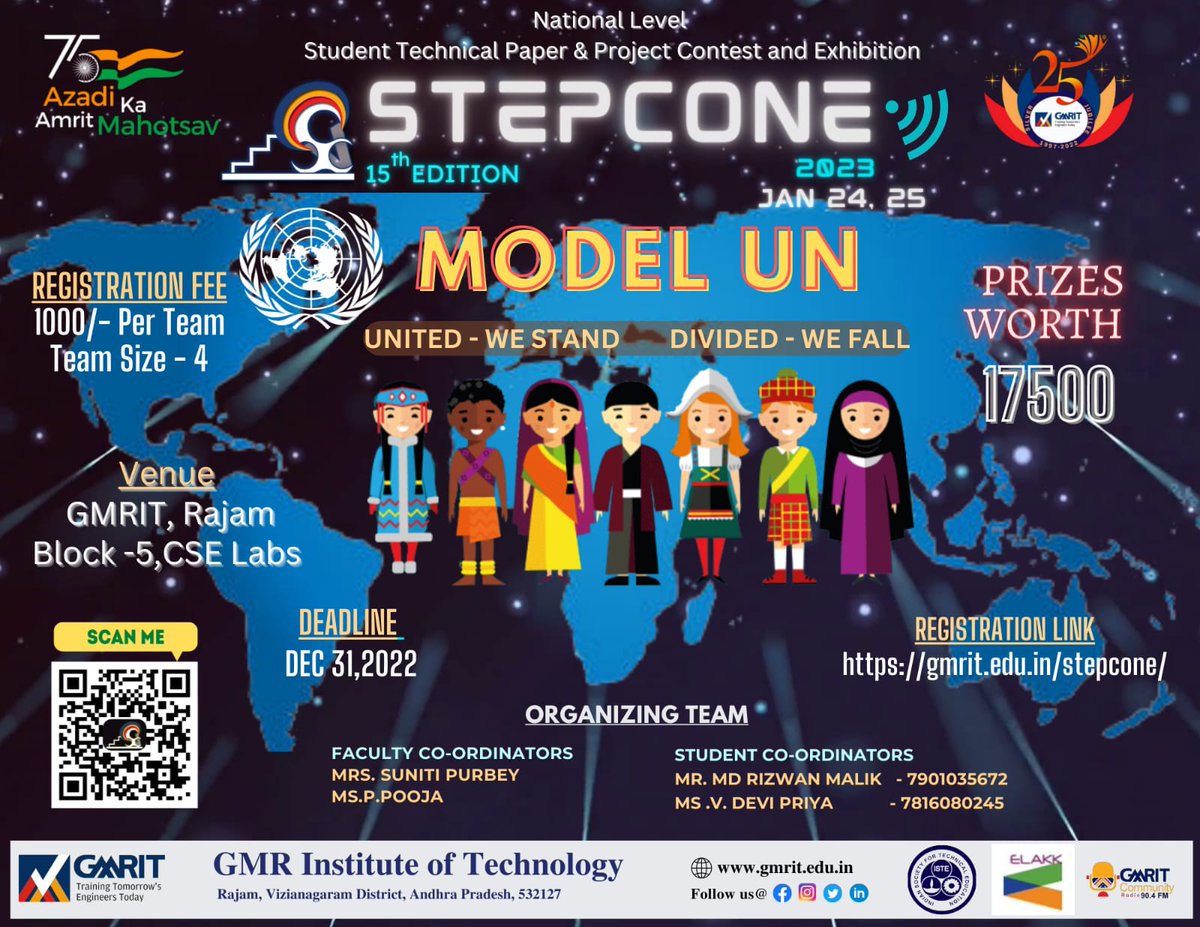 Be the Ambassador of your country ,fight for your country ,war with words, build your communication skills.
Join MODEL UN 🌍.
Link in bio 👆.
#gmrit #stepcone2023 #collegefest #events #modelun #Communication