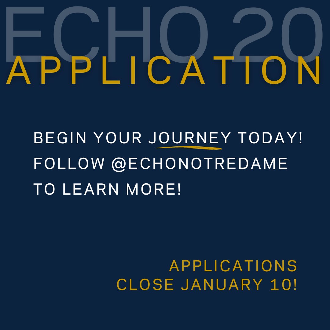 .<a href="/EchoNotreDame/">Echo Notre Dame</a> is looking to gather its 20th cohort of young adults who will serve, learn and lead in Catholic parishes &amp; schools in dioceses across the United States and Ireland. Apply before the deadline of January 10th, 2023.

More info here: hubs.la/Q01w8fdd0