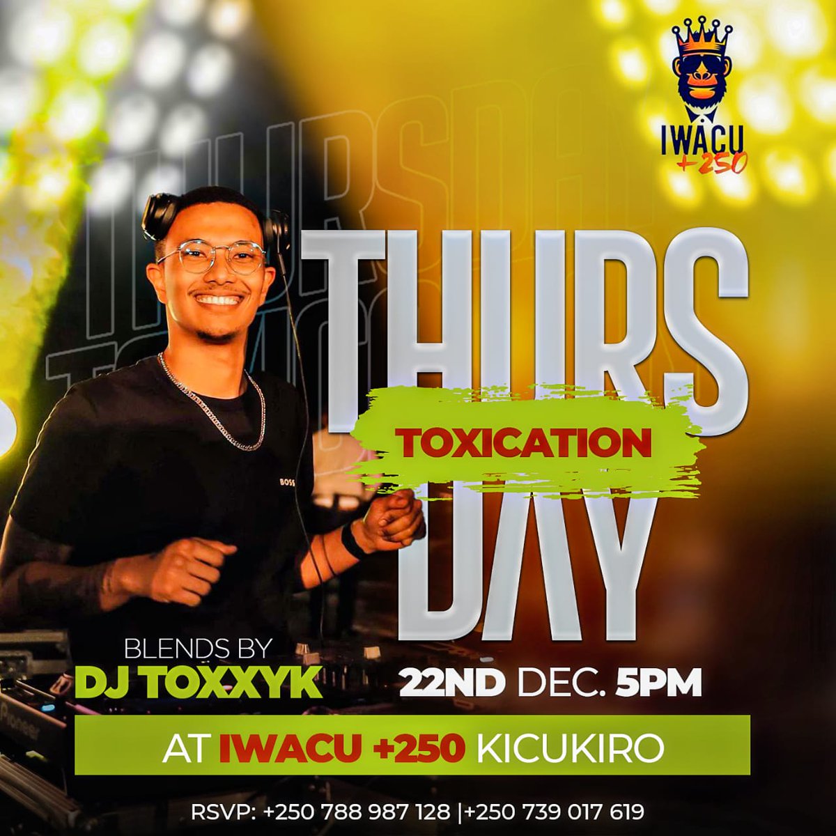 Tear up a dance floor with the amazing lighting &amp; sick sounds with your favourite <a href="/djtoxxyk/">TOXXYK</a> this Thursday <a href="/250_iwacu/">...</a>, let party🔥🔥🥳