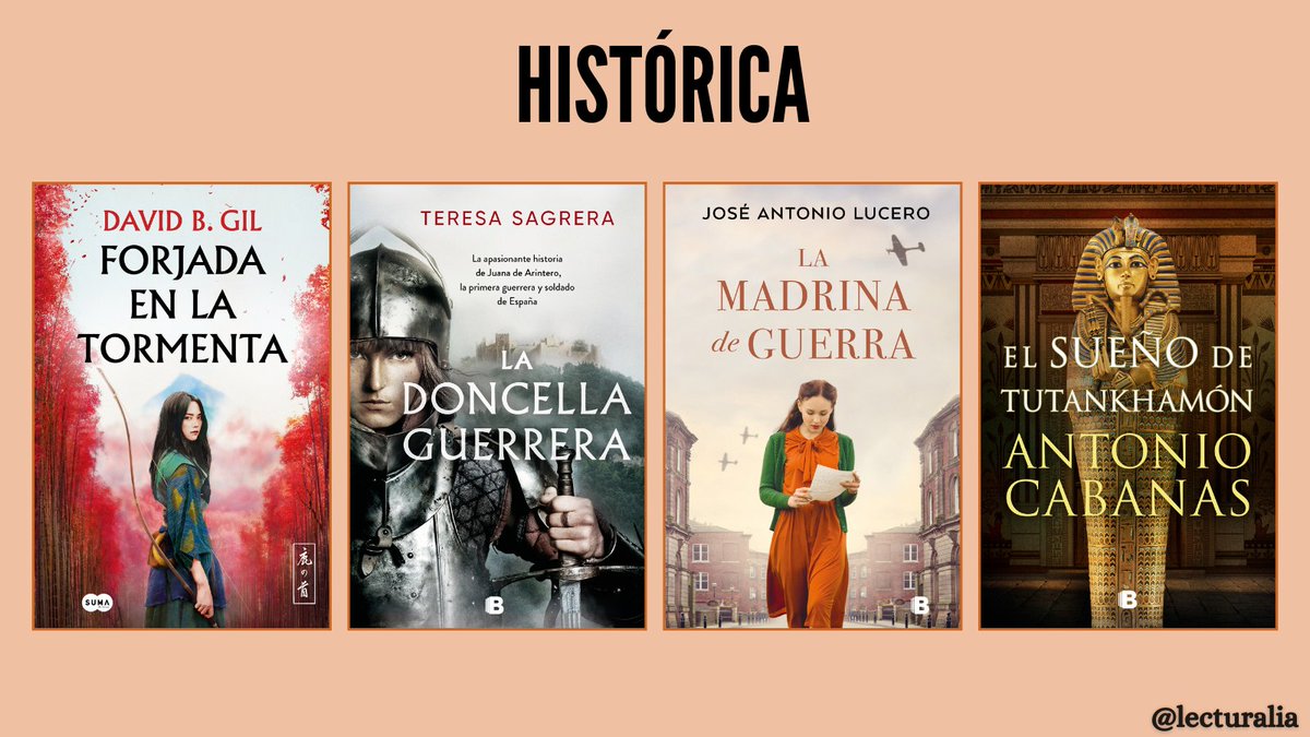 🗺️ Libros de histórica para regalar 🗺️

📔 “Forjada en la tormenta” de David B. Gil
📓 “La doncella guerrera” de Teresa Sagrera
📕 “La madrina de guerra” de José Antonio Lucero
📗 “El sueño de Tutankhamón” de Antonio Cabanas