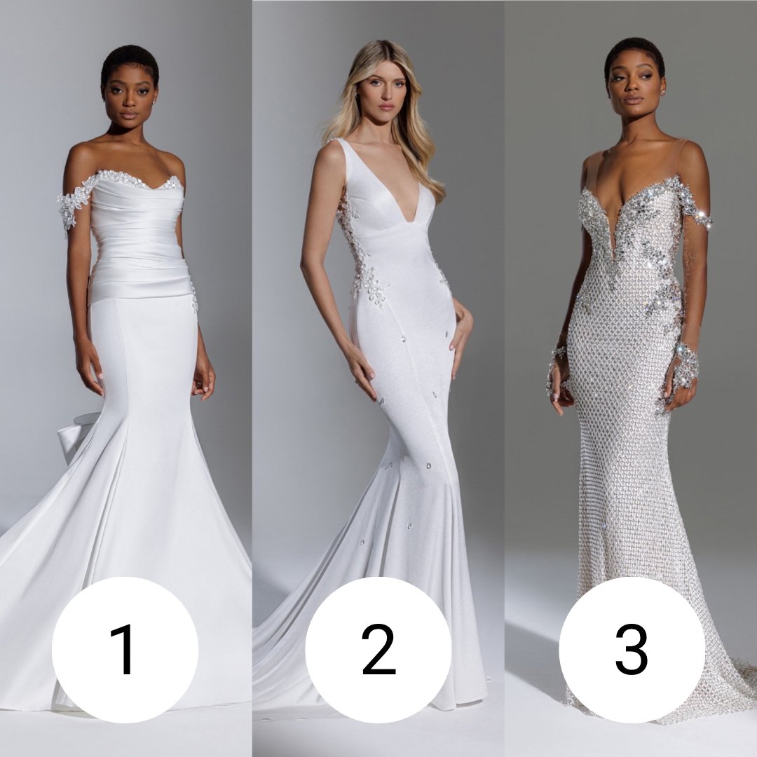 pninatornai's tweet photo. Sleek and chic! Which one of these stunning #MariagesCollection gowns would you wear down the aisle?
Gowns: Style 4955, Style 4956T, Style 4962T
Available @KleinfeldBridal https://t.co/X5cgjBUFnf