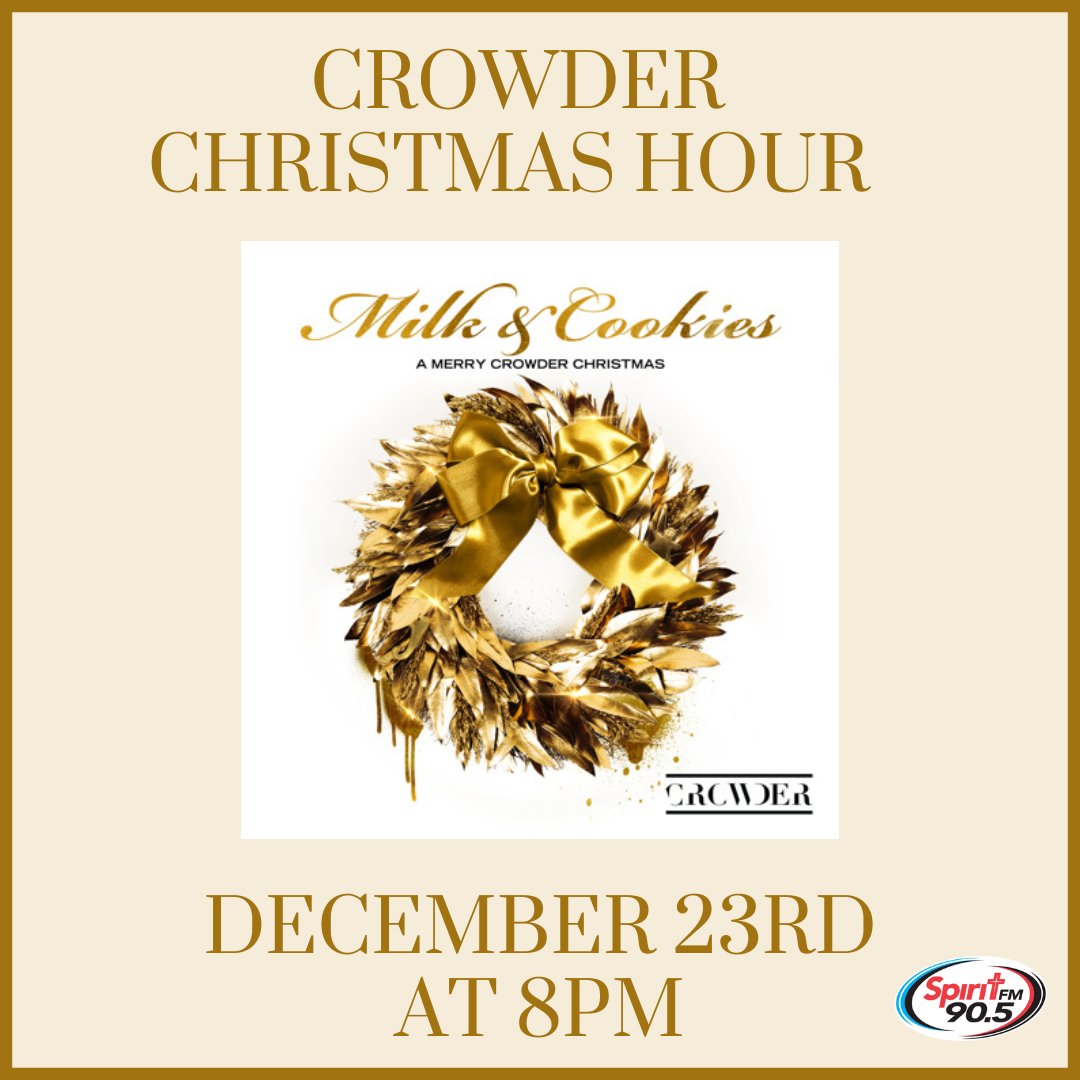 ItsMySpiritFM's tweet photo. This world needs more Christmas specials! Join @crowdermusic as he shares his new Christmas album "Milk & Cookies" on your Spirit FM at 8pm on December 23rd! πͺπ₯π
#LiveWithSpirit #MilkAndCookies #DavidCrowder https://t.co/5N6jIqT4aP