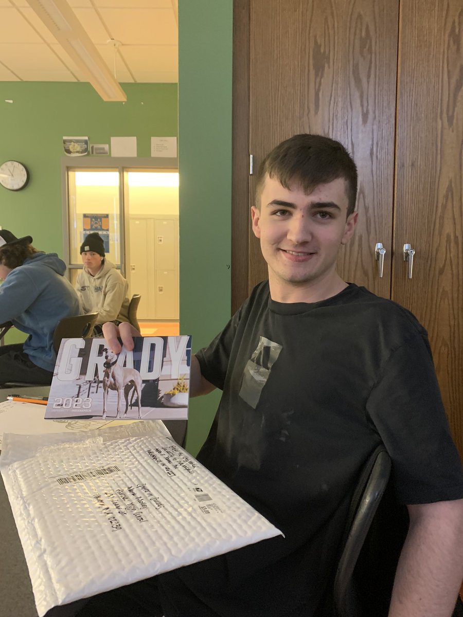 owen_carolan's tweet photo. shoutout to @SportsHHS giving our boy Harrison the care package from grady the greyhound. BAM 💥 https://t.co/iQrMJmJ8ZU