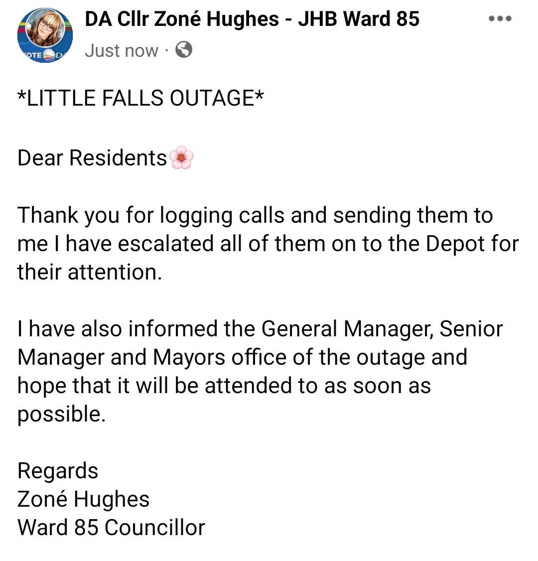 z_hughes_n's tweet photo. #LittlefallsOutage #JHBWard85Update #poweroutage @CityPowerJhb has been notified and calls escalated https://t.co/lvO2gxd3nc