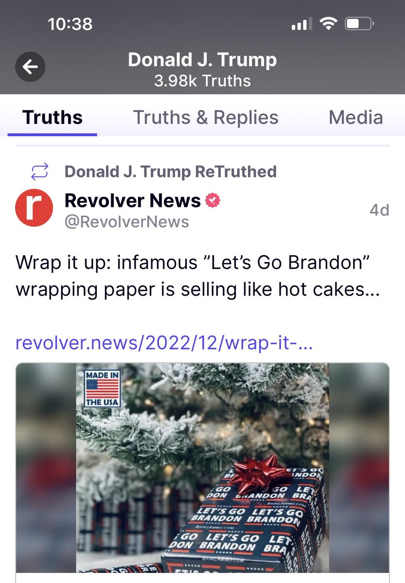 Trump is posting about our legendary wrapping paper over on Truth today

Will Melania’s gifts be wrapped in paper from BrandonWrap.com? 😁