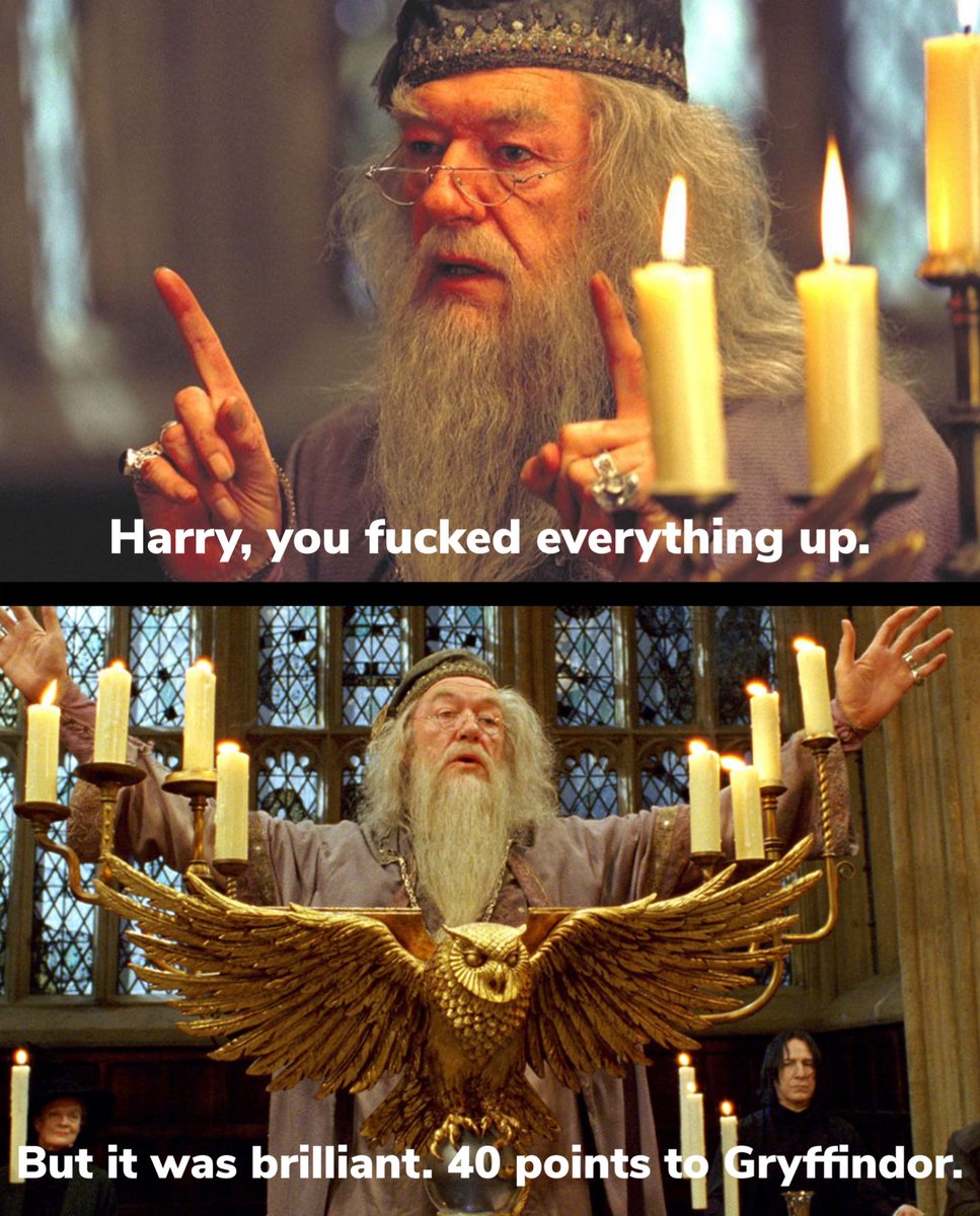 NoContextBrits's tweet image. The Harry Potter films in a nutshell.