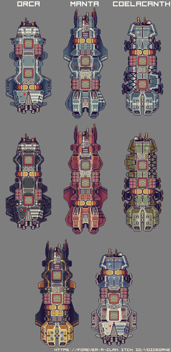 Forever_a_clam's tweet photo. Pick your favorite design and share it in the comments!

#pixelart #spaceship #indiedev #gamedevlog #construct3 https://t.co/BiCNb2y2YJ