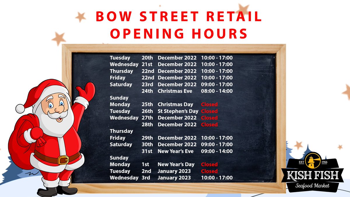 Kish Fish on Twitter "Kish Fish opening hours for our wholesale and retail over the festive