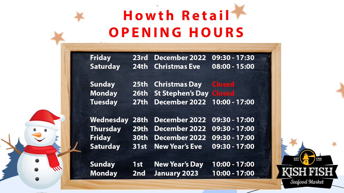 Kish Fish on Twitter "Kish Fish opening hours for our wholesale and retail over the festive