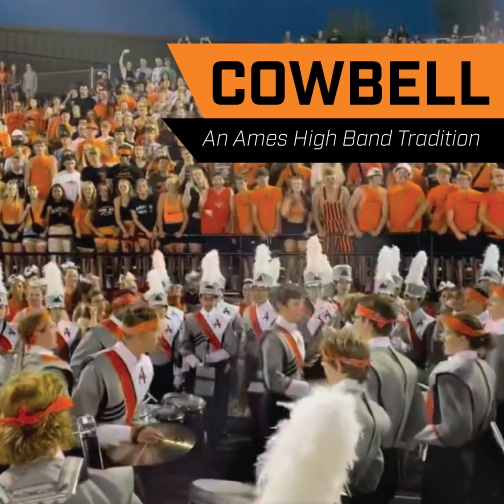 ACSD_News's tweet photo. Cowbell, a drumline cadence which focuses on the tenor drums, has been getting students out of their seats, pleading for a faster tempo for over a decade at athletic events at Ames High. Read more about this AHS band tradition on our website. https://t.co/fZ5e2odOrD #AmesCSD https://t.co/eQKiRhlxiJ
