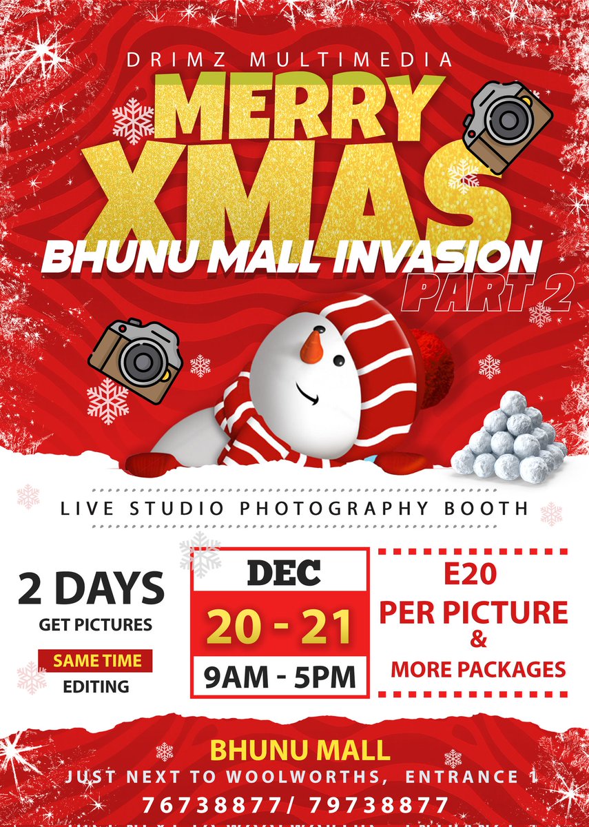 DrimzMultimedia's tweet photo. Tomorrow and Wednesday at Bhunumall Manzini Swaziland we are Creating Memories, Come Through for Fun Pictures at the Mall. 9am to 5pm See you There. https://t.co/GC4nboYxzI