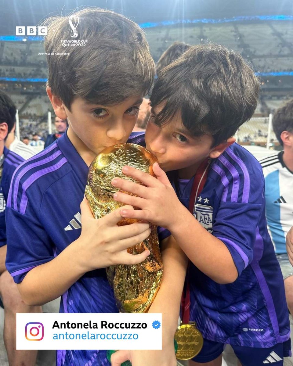 BBCMOTD: “The year is 2034, and Lionel Messi has just watched his two sons  Mateo and Thiago lift the World Cup for Argentina 🏆🇦🇷.”, image size:960x1200