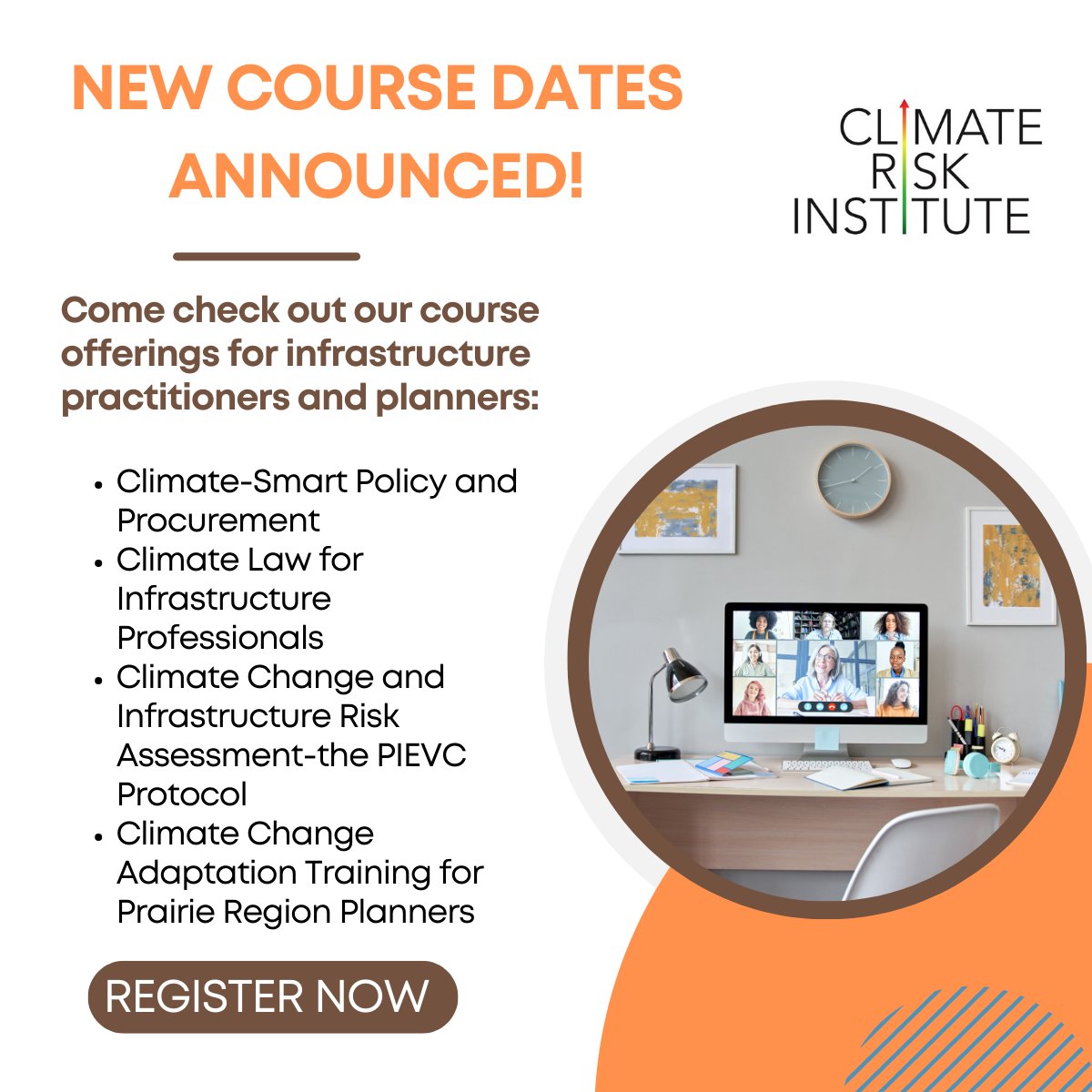CRI has climate adaptation, risk assessment and resilience training for #engineers, #architects, #Planners and all #infrastructure practitioners. Courses combine self-paced learning &amp; interactive sessions with expert, experienced instructors. Details: climateriskinstitute.ca/irp-page/